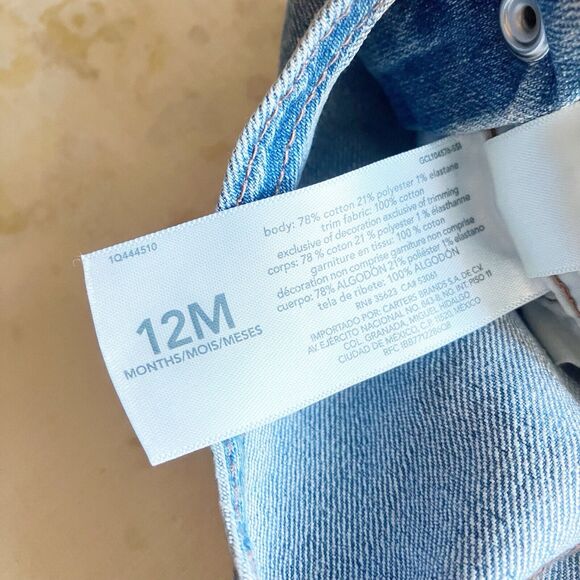 OshKosh Bgosh Girls 12 Mos Denim Overalls Floral Print Cuff Blue Jean Snap Legs - Picture 8 of 9